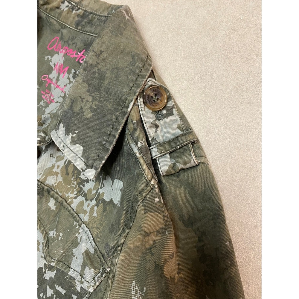 Aeropostale Womens Floral Camo Utility Field Jacket Olive Green Cotton Medium - Picture 5 of 8